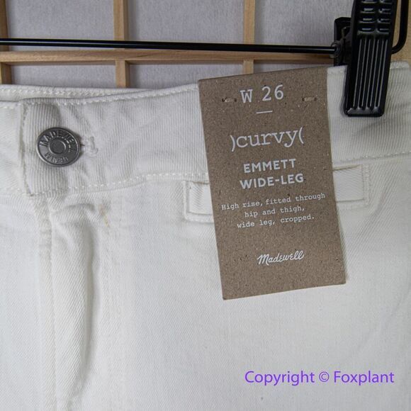 New! Madewell The Curvy Emmett Wide-Leg Jean in Tile White, size 26 - Picture 6 of 16